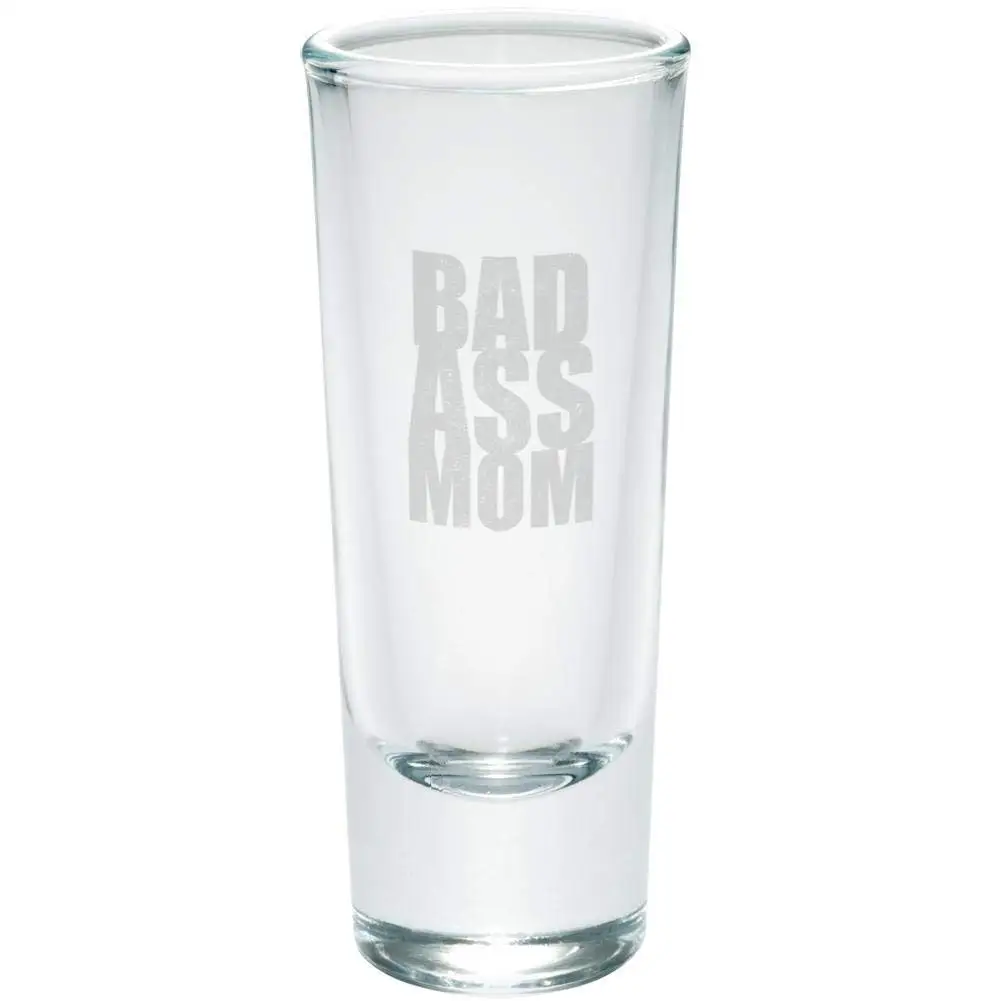 Mother's Day Bad Ass Mom Etched Shot Glass Shooter Clear Glass Standard One Size