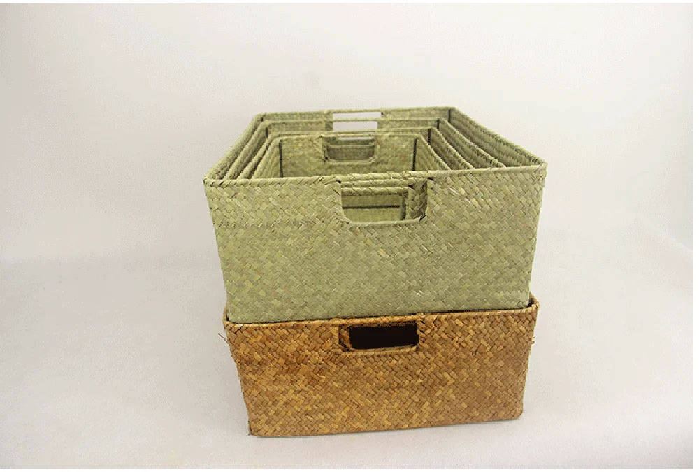 Pure Hand-Woven Seagrass Storage Basket Bathroom&Home Desktop Organizer Baskets 
