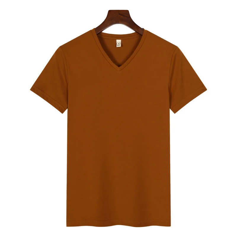 

93% Cotton & 7% Spandex Tee Shirt Short Sleeve Mens V-neck Slim Fit Blank T-shirt