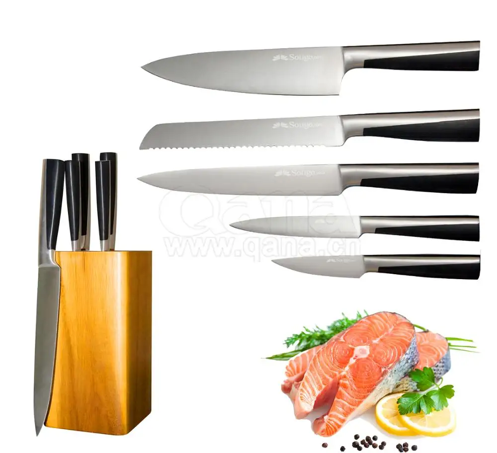 

QANA Factory Wholesale OEM Wholesale Hollow handle Sanding 5-piece kitchen chef knife set with Hammer pattern butcher knife