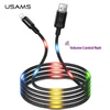 USAMS LED Shining Smart Volume Control Data Charging USB Cable for iphone xs max Xr