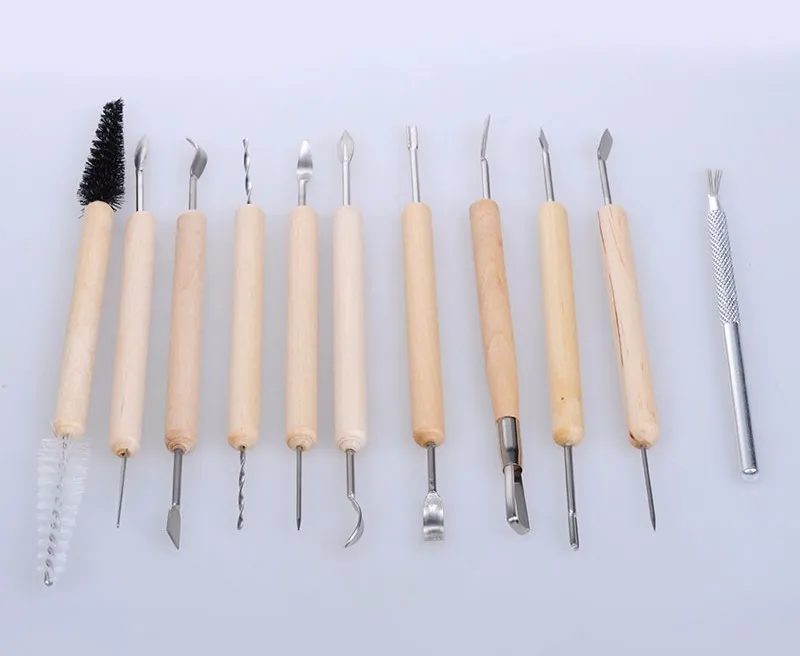 11pcs Wood Clay Sculpting Kit Sculpt Smoothing Wax Carving Pottery Ceramic  Tools