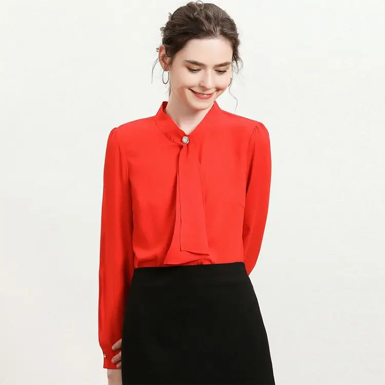 

Autumn Women Casual Long Sleeve Loose Tops Sexy V Neck Chiffon Shirts Fashion Lace Blouse