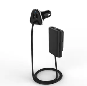 34W Potable 4 Port Car Phone Charger 1.8m Cable