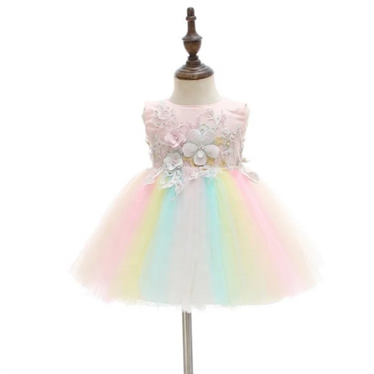 

Hot Sale baby girl wedding dress Lace Infant Toddler girl party dress rainbow princess dress baptism clothing