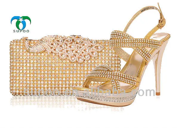 gold shoes and bag