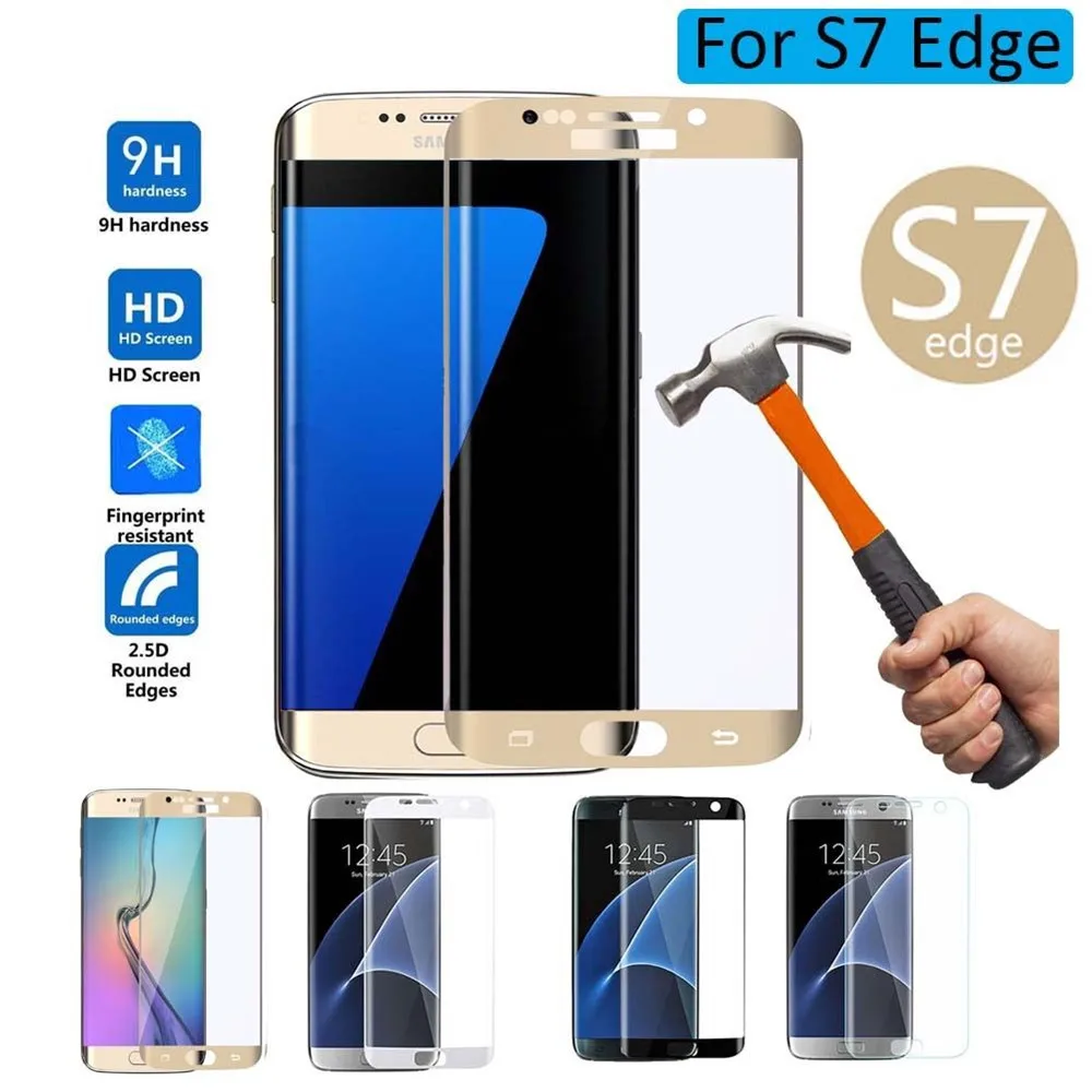 2016 newest for samsung galaxy s7 edge 3D curved tempered glass 0.2mm silk print full cover screen protector