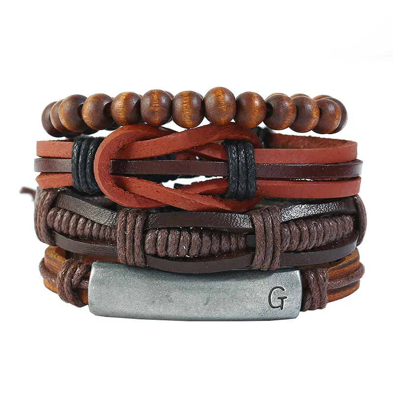 

2019 March Expo High Quality Fashion Braided Mens Leather Bracelet Retro Adjustable Cuff Wrap Bracelet, Brown