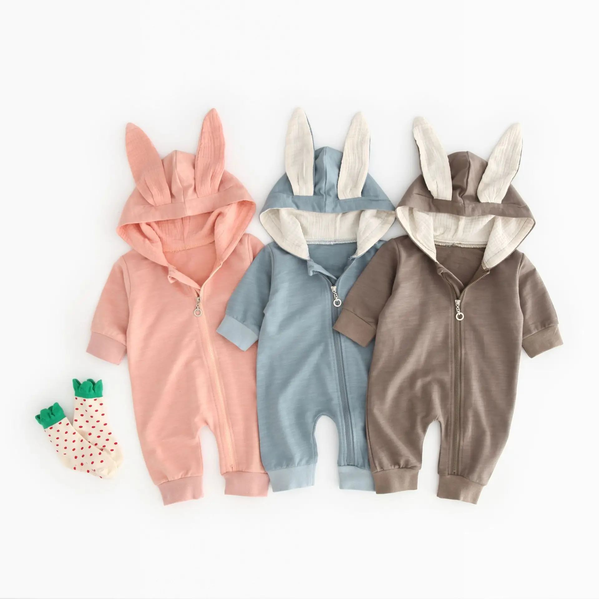 Newborn cotton baby romper Girls Boys Cotton Long Sleeve 3D Ear Cotton Zipper Clothing ,onesie clothing