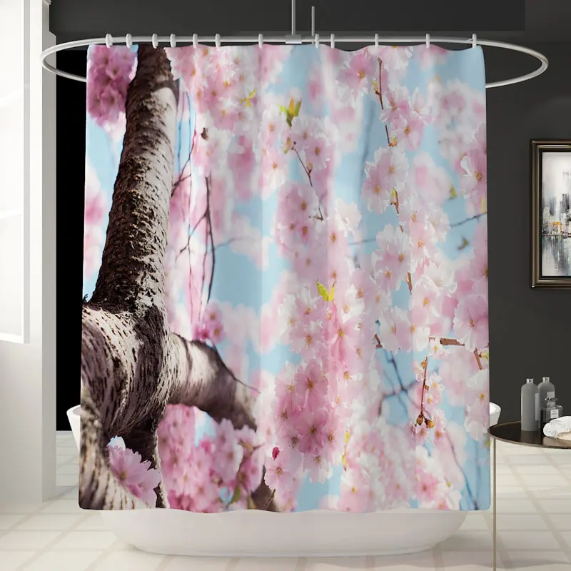 Flower Anti Slip Bathroom Rug 4 Piece Set Custom print Shower curtain