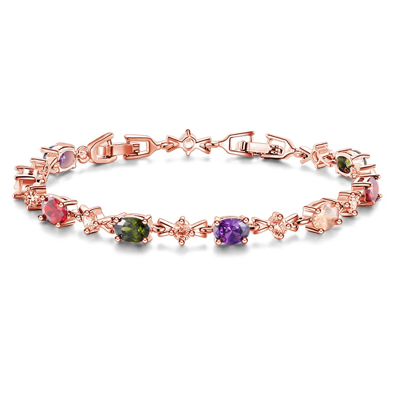 

2019 Bridal Wedding Jewelry New Luxury Shiny Austria Crystal Tennis Bracelets For Women Silver Gold Color Bangle, Silver/rose gold