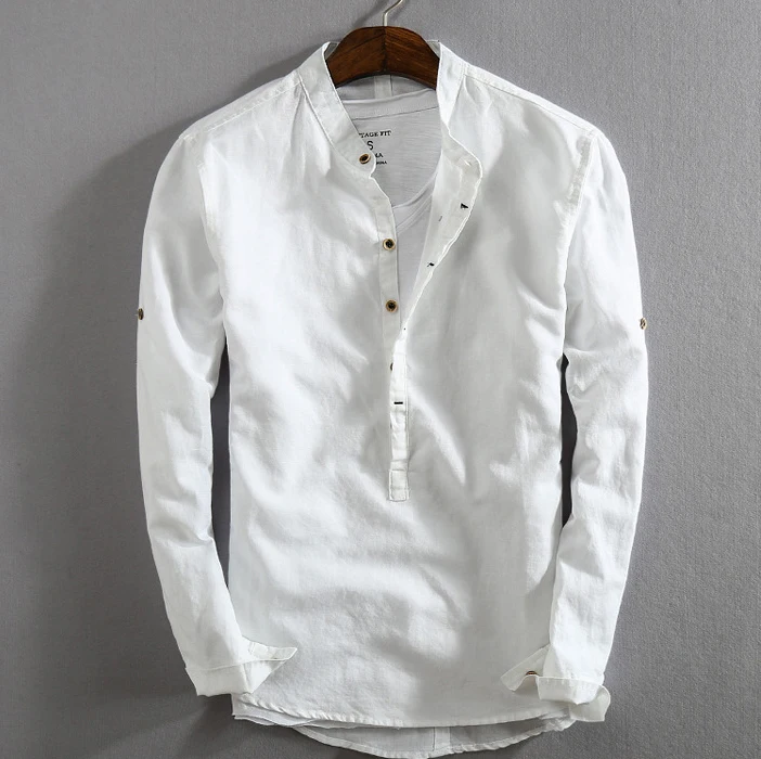 

Wholesale white casual us size mens long sleeve linen cotton shirts, Customize the color you want