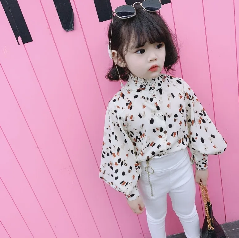 Children Girl Chiffon Blouse Long Puff Sleeves Small Floral Girl Shirt Fashion Toddler Spring Autumn Top FOR 2-6 Years