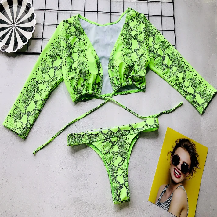

New arrival neon green snake skin print bikini, Picture