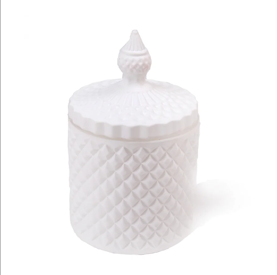 Elegant White Geo Cut Candle Jars With Lid Glass Candle Jars - Buy Geo ...