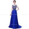 High Quality Alibaba Evening Dresses Royal Blue Long Chiffon Gowns Sexy Back See Through Prom Dress