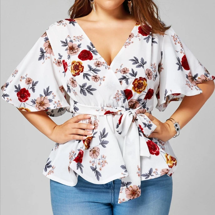 

Womens Blouse  Sexy V Neck Floral Print 2018 Hot sale Tops, Picture