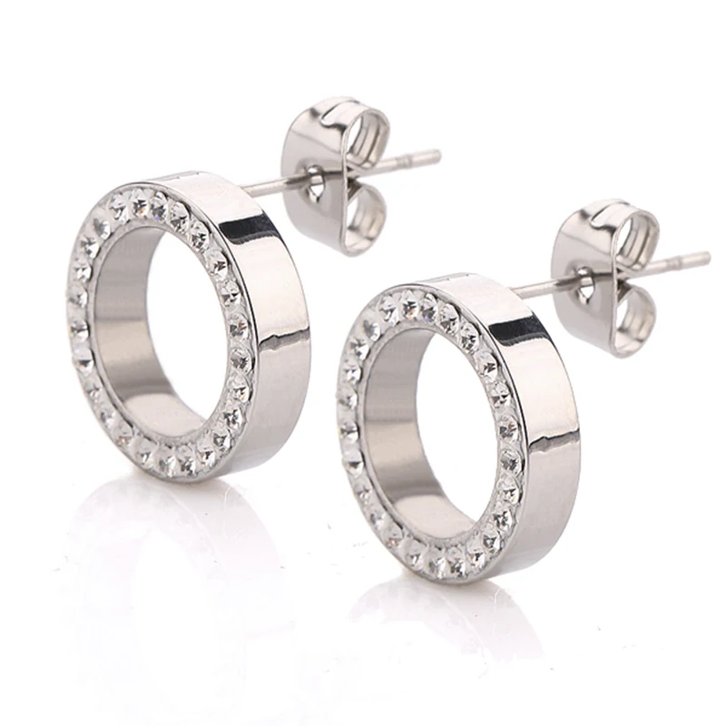 

Fashion Jewelry stainless steel round Women earrings with crystal