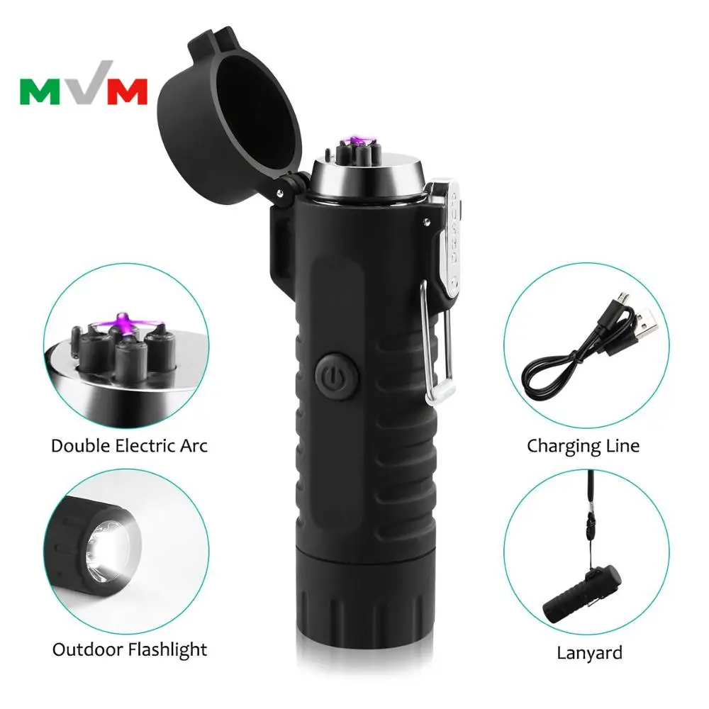 

MLT190 Waterproof USB Lighter Plasma Electric Lighter With Flashlight For Outdoor Camping Hiking