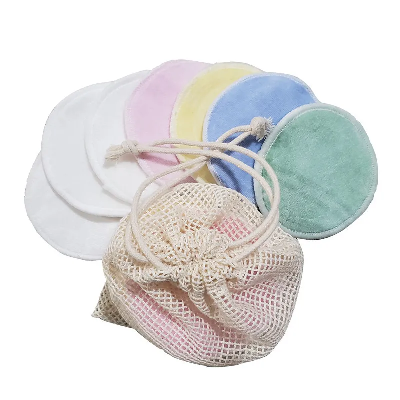 

Amazon Hot Seller 3 layers Bamboo makeup pad facial removal washable cotton makeup remover pads with laundry bag, 5 colors available or custom