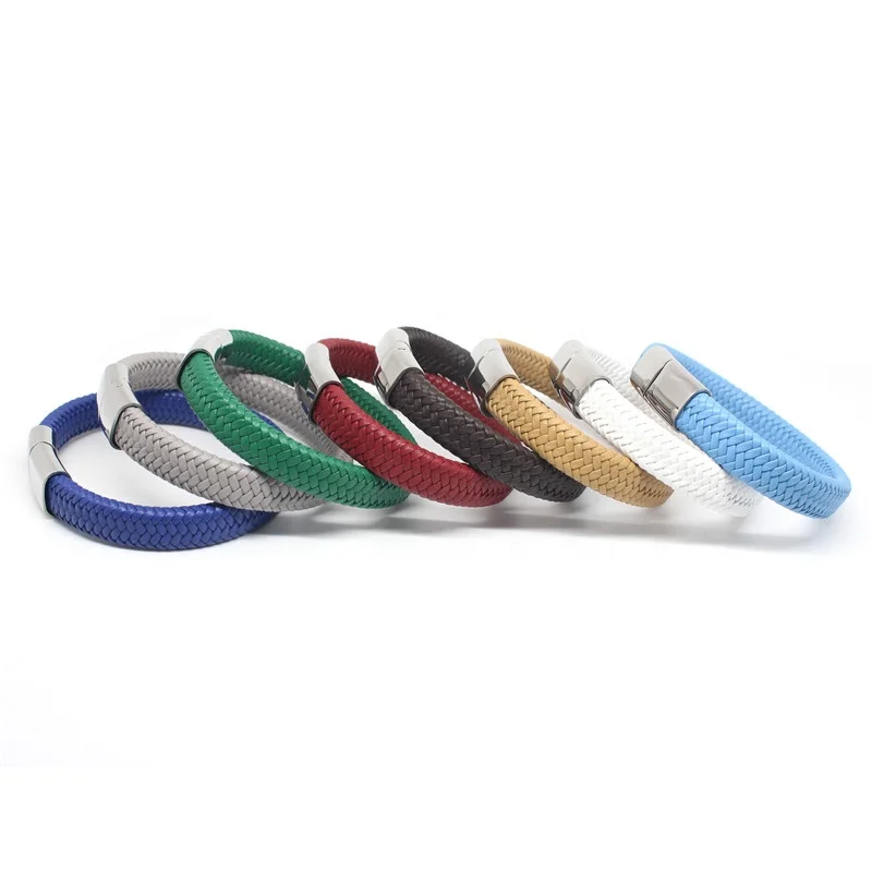 

Hot Sale Multi Color Mens Leather Bracelet Stainless Steel