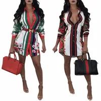 

Women Floral Printed Button Down Collar Blouse Mini Dress Long sleeve shirt dress