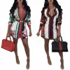 Women Floral Printed Button Down Collar Blouse Mini Dress Long sleeve shirt dress