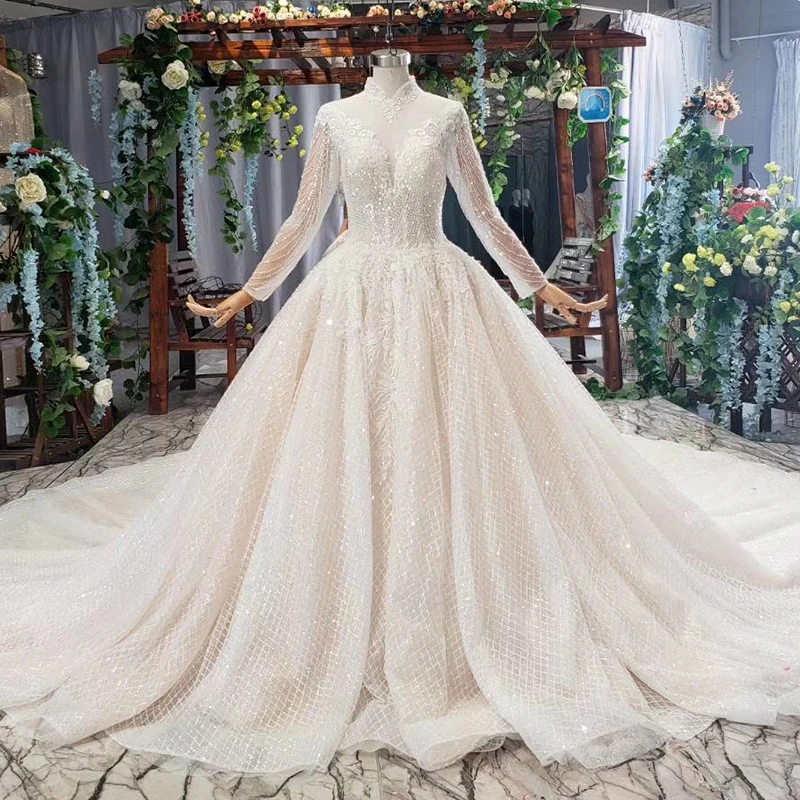 

Jancember HTL611 2019 muslim long sleeve real pictures of boho luminous wedding dress