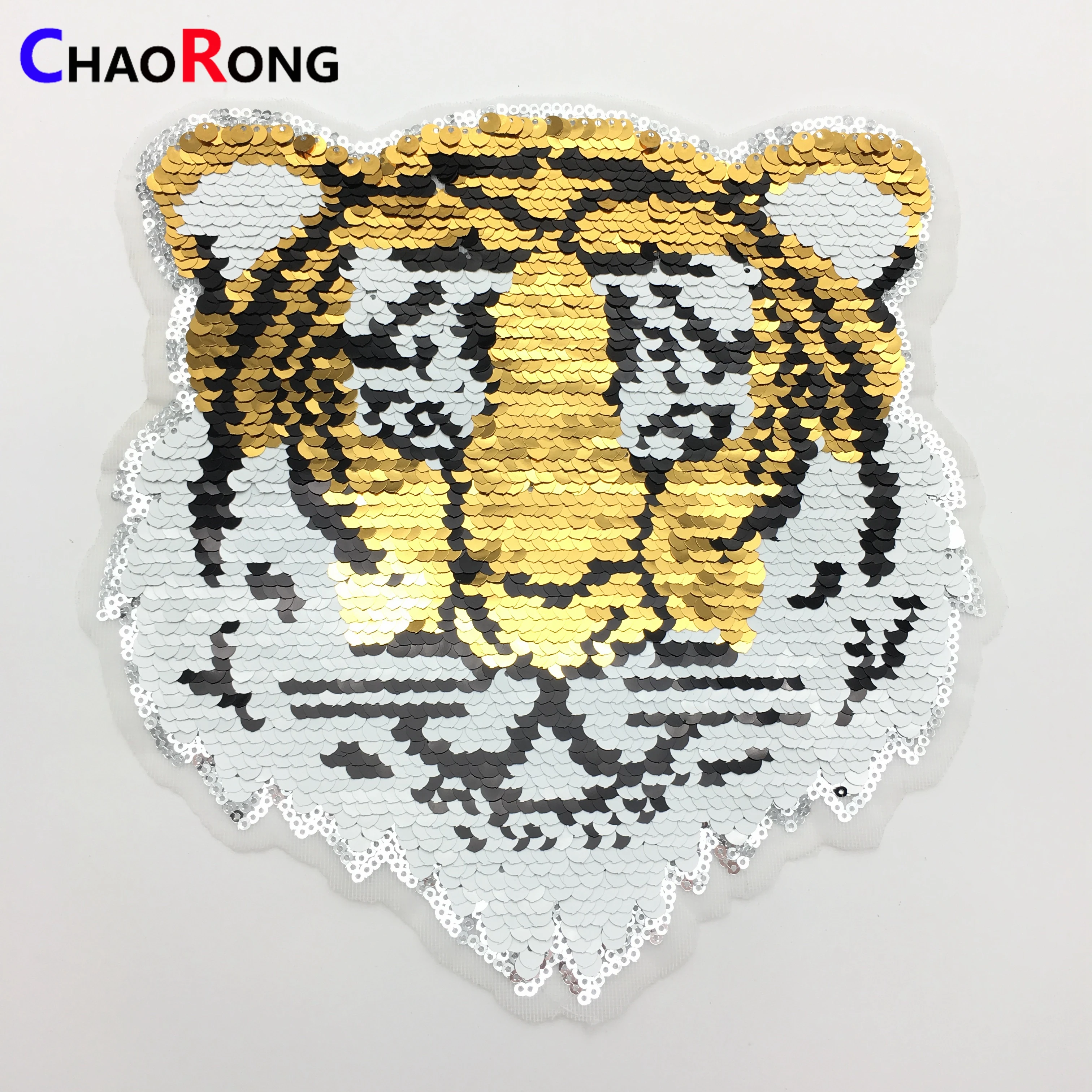 

CRN0359 hign quality tiger applique iron on reversible sequin patches