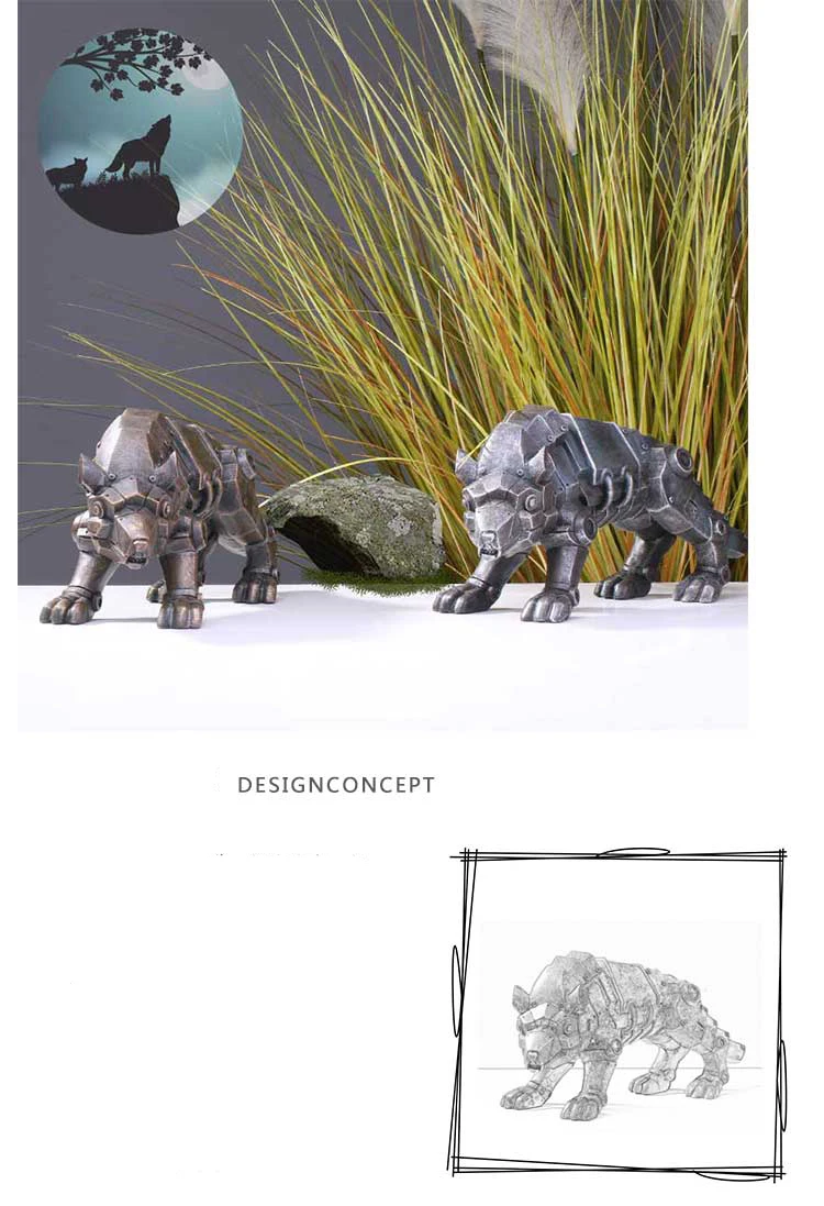 Creative machinery industry wind resin animal head decoration deer head elephant wolf culture bar model props crafts