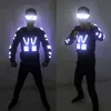 White Color Men Ballroom Dancing luminous LED light Armor Costume Suit DJ Disco Bar Party Event Supply Laser LED Robot suits