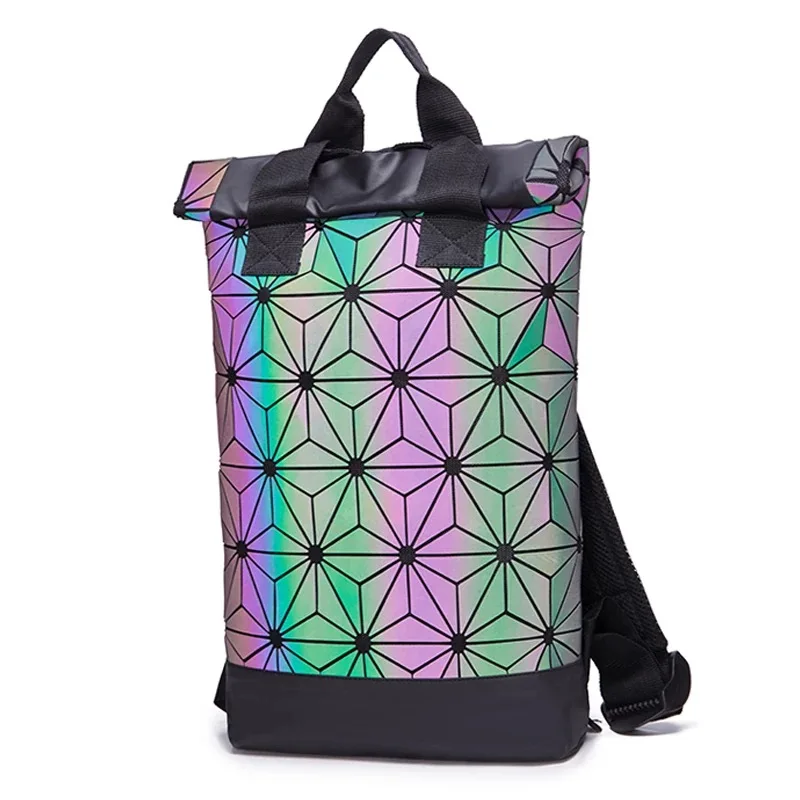 

Unisex Daypack Geometric Plaid Sequin Female Scool Backpacks For Teenage Girls PU Leather Bagpack Holographic Women Backpack, Black, silver, white, red, rose, blue