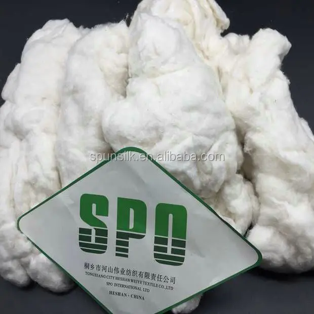 
China manufacturer tussah silk noil fiber ,sari silk waste wholesale for hand spinning and emboridery silk thread, from SPO 