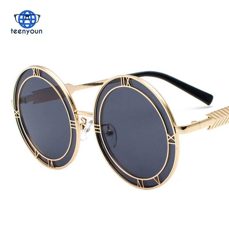 

Vintage Round Sunglasses Letters Sun Glasses Metal Frame Men Women Brand Designer Fashion Eyewear Oculos, Picture