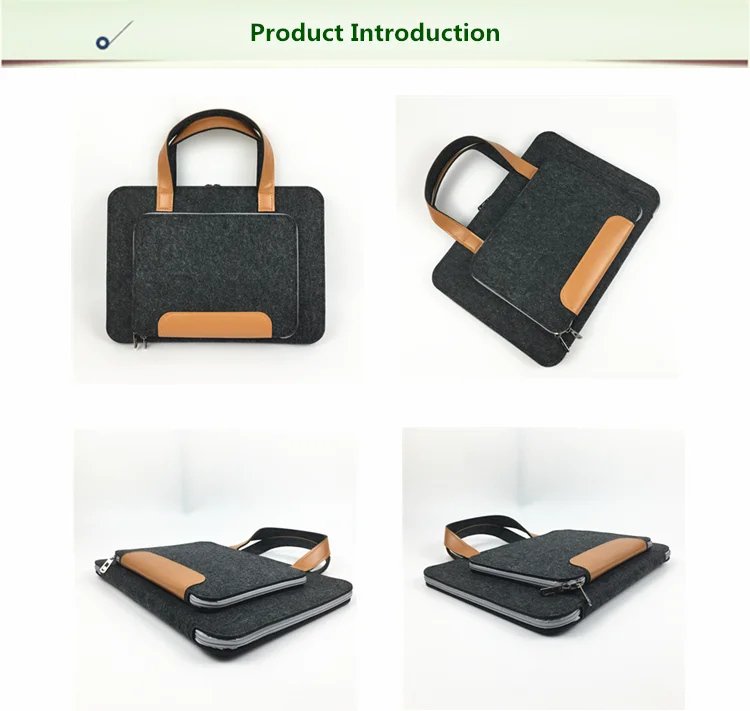 Dark Grey 11.6 13.3 15.6 17.3 Inch Felt Laptop Sleeve Bag With Handle
