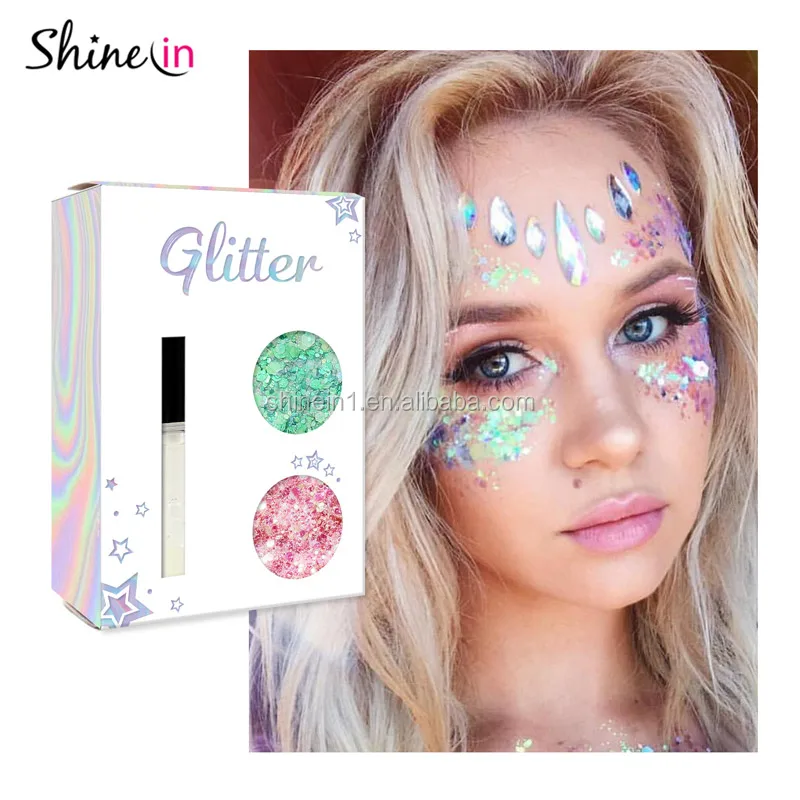 

New Design Makeup Glitter Powder Primer Fix Glue Nail Chunky Glitter Pink Cosmetic Body Glitter for Girl, Mixed multi colors