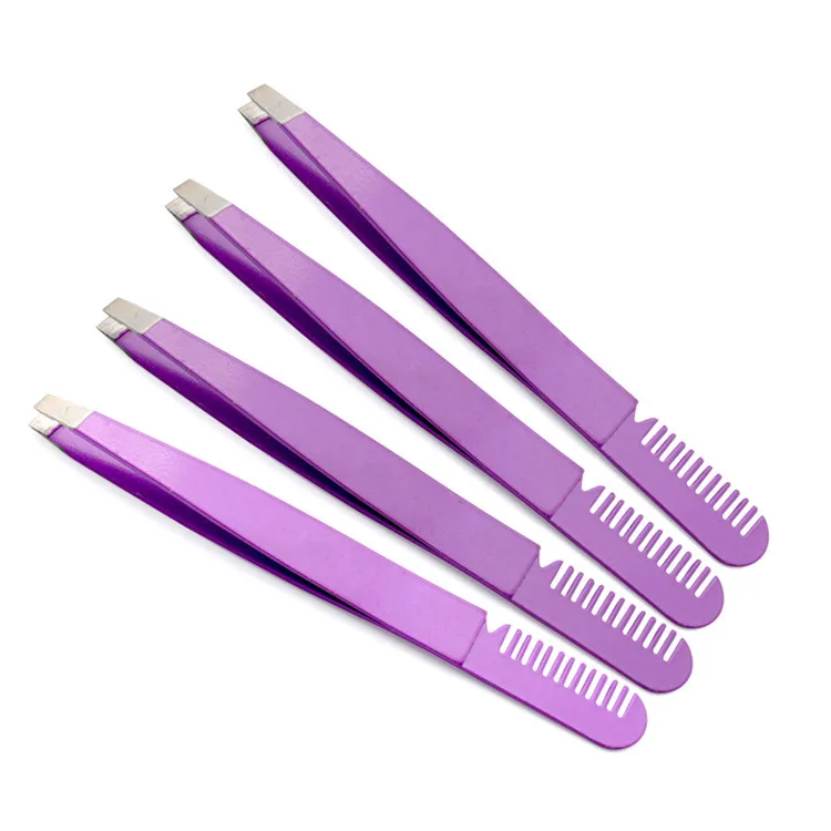 

Customized Color Laser Logo Stainless Steel Durable Eyebrow Tweezer With Comb, As picture, customized