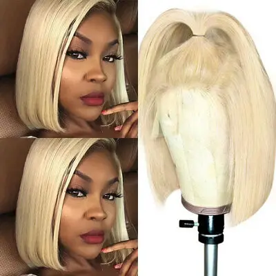 

US Pre Plucked Short Bob full lace Wig Brazilian Human Hair Natural Hairline Cheap Bob Wig 10 Inch Blonde 613# Human Hair