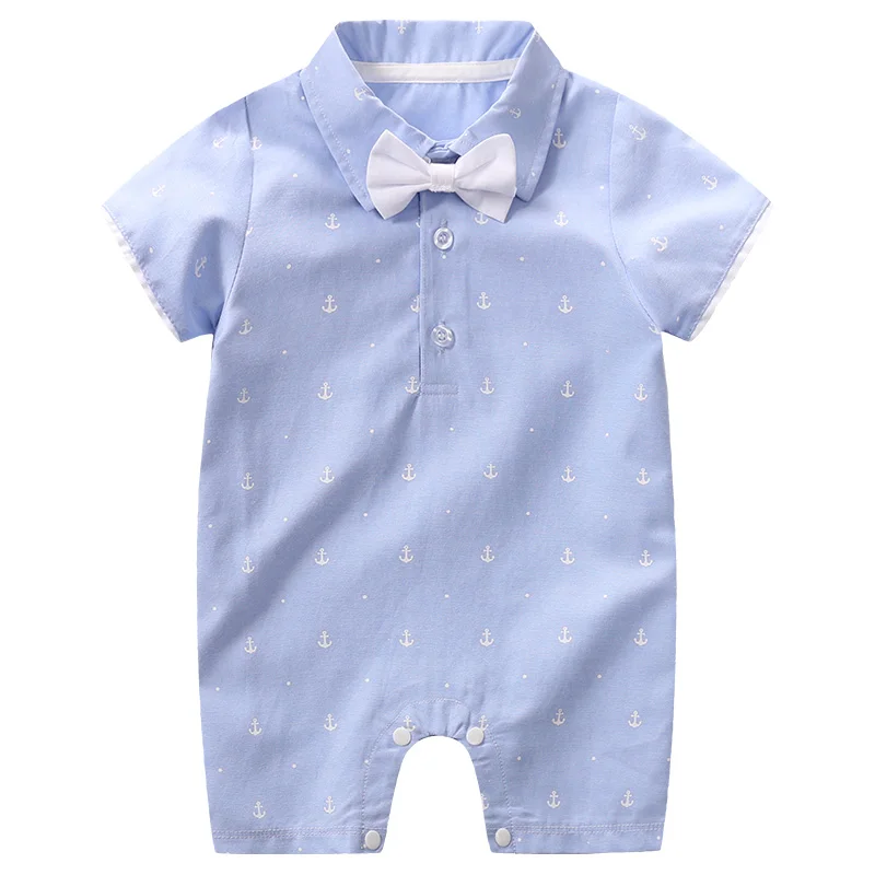 

Baby Clothes Baby Boy Romper Summer Short Sleeve Romper Gentleman Style Sea Anchor Pattern, Retail And Wholesale, Picture shows