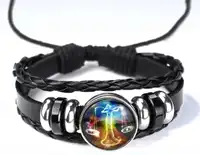 

Promotional Gift Leather Alloy Knitting 12 Constellations Jewelry Zodiac Bracelet