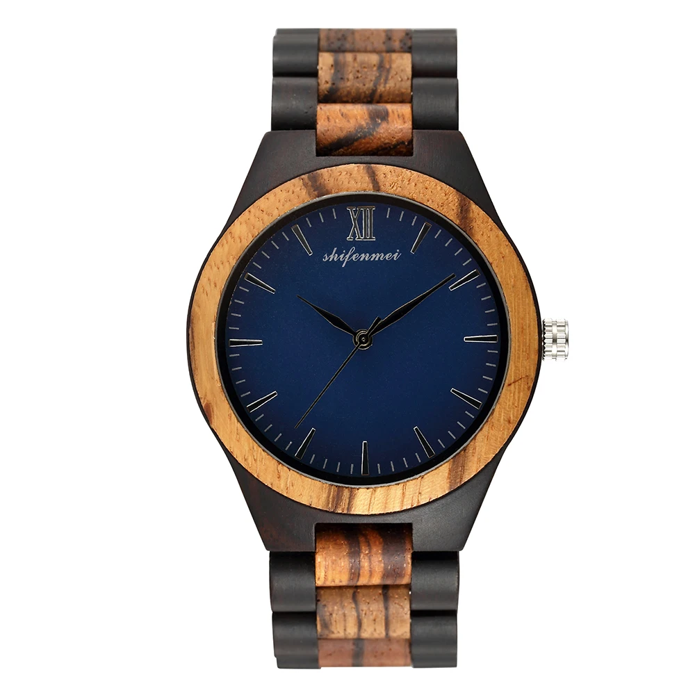 

Shifenmei 5533 Fashion style men's Two-tone Zebra Wood & Ebony Wooden Watches Quartz Wristwatch for Men in wooden watchband