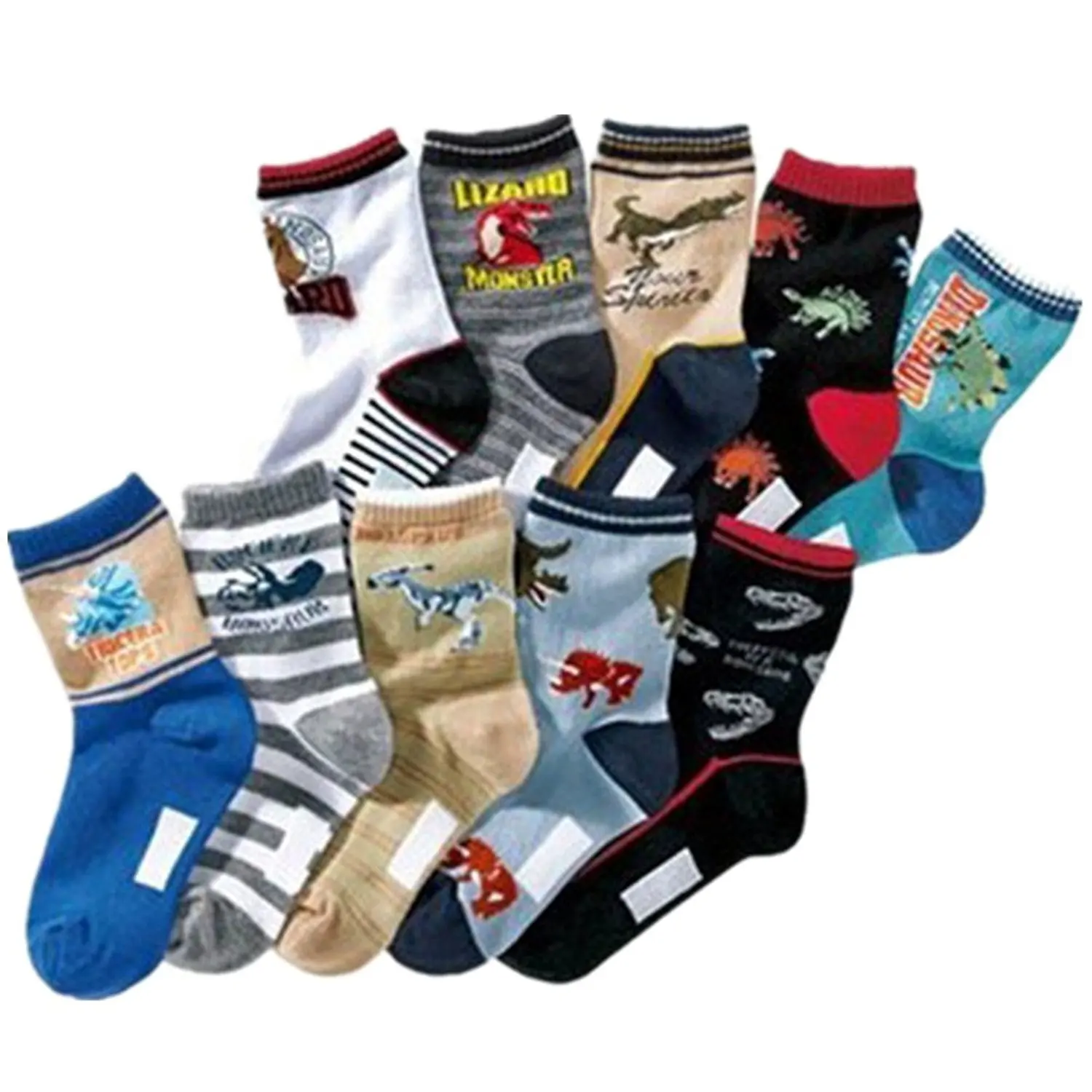 Boys Socks Dinosaur Kids Sock Assorted Youth Cotton Crew Socks 10 Pair Pack