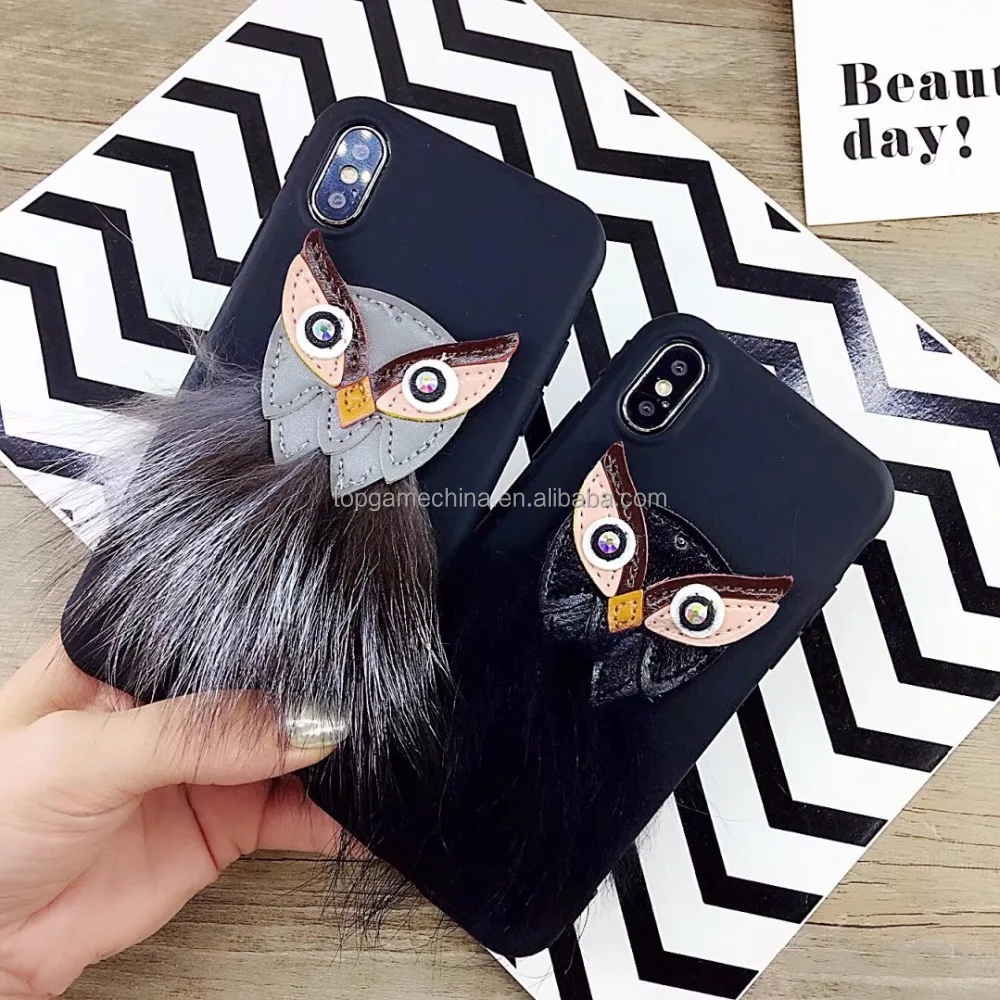 

Black Luxury Fox Head Fur Mobile Phone Cover For iPhone X, 6,6+,7,7+,8,8+ Funda Case