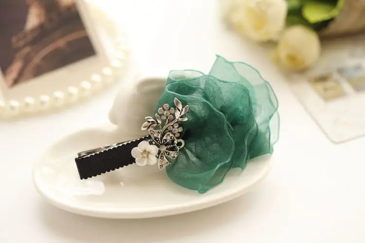 
Summer handmade fancy hair bow crystal metal Net yarn any color hair barrettes 