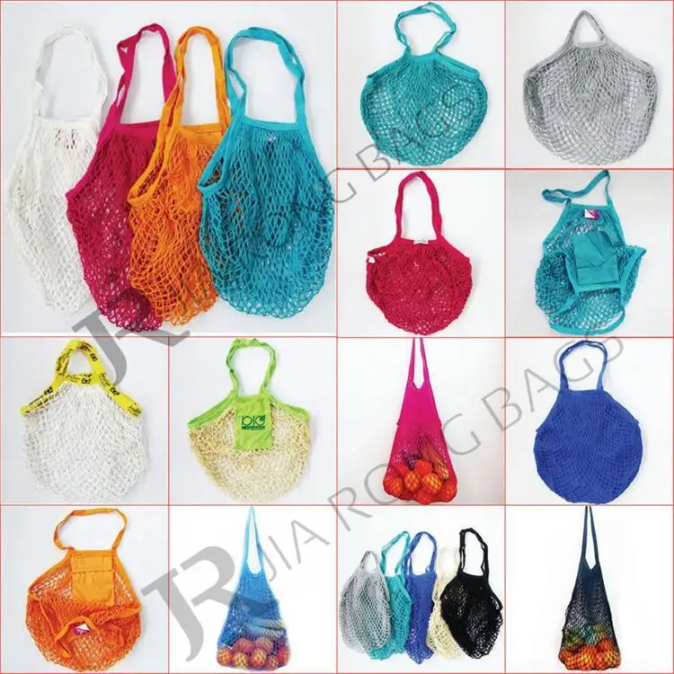 Soft cotton mesh bags/net shopping bag with pu handles for market