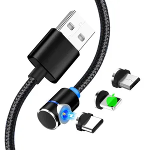 2A Fast Speed nylon 90 degree magnetic micro usb charger data phone extension cable flat LED magnet Charging USB Cable