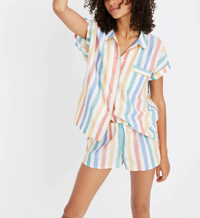 Bedtime Cotton Pajama Shorts in Stripes outside available