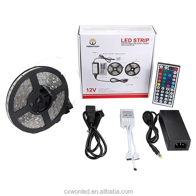 All in One Set Waterproof 5m Strip 44Key IR Remote Controller and 12V 5A power supply RGB Flexible 5050 LED Strip Light