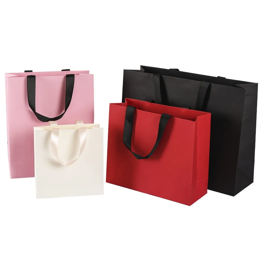 Download Custom Logo Clothing Matte Black Paper Shopping Bags With Ribbon Handles - Buy Clothing Black ...