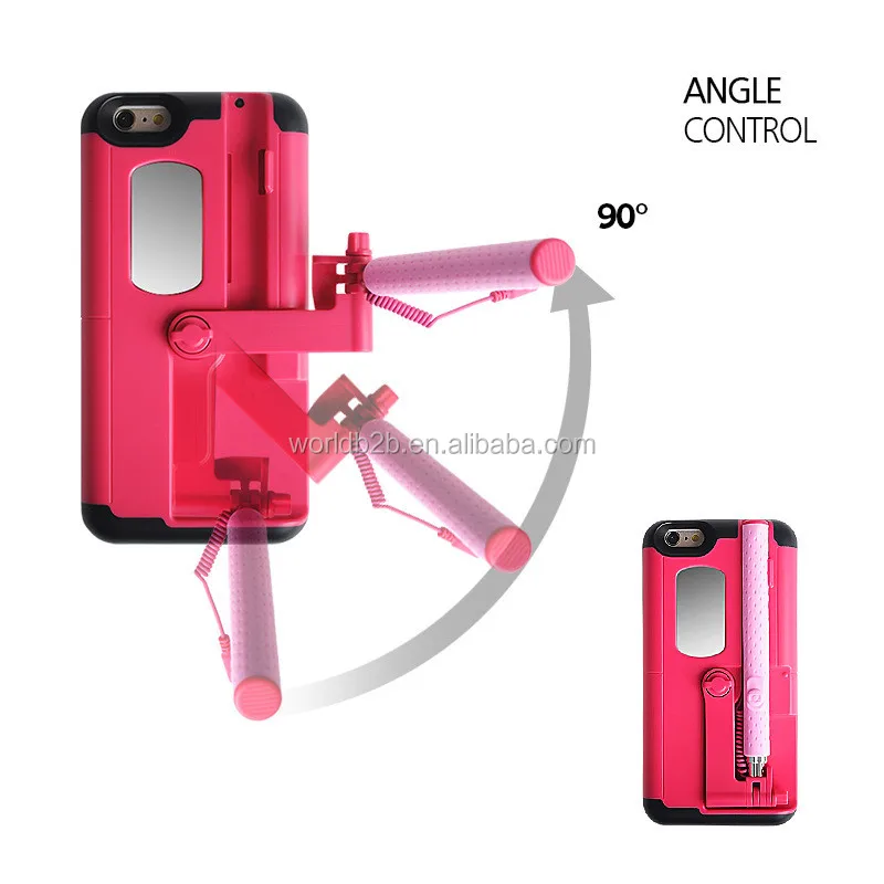 Fashion Handheld Wired Selfie Stick Phone Case With Mirror For Iphone 7